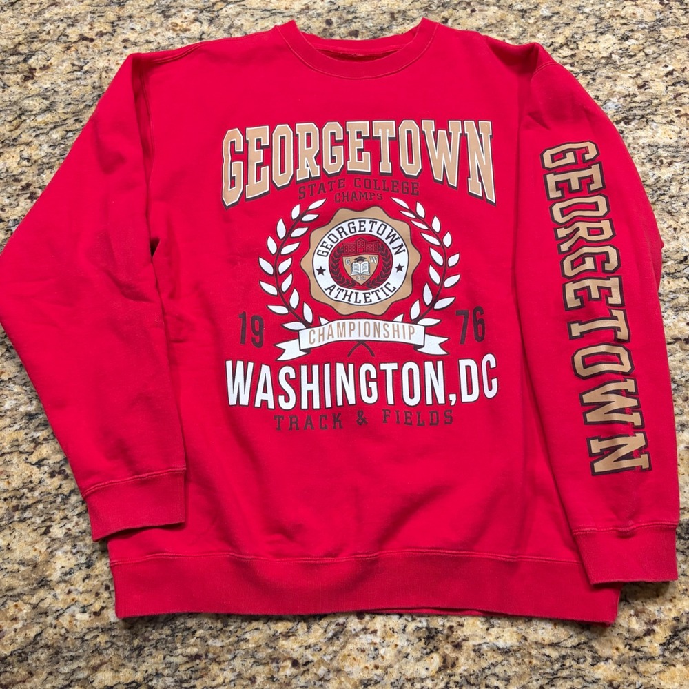 Obsessive Love Georgetown Washington DC Track Fields Red Sweatshirt Mens L v